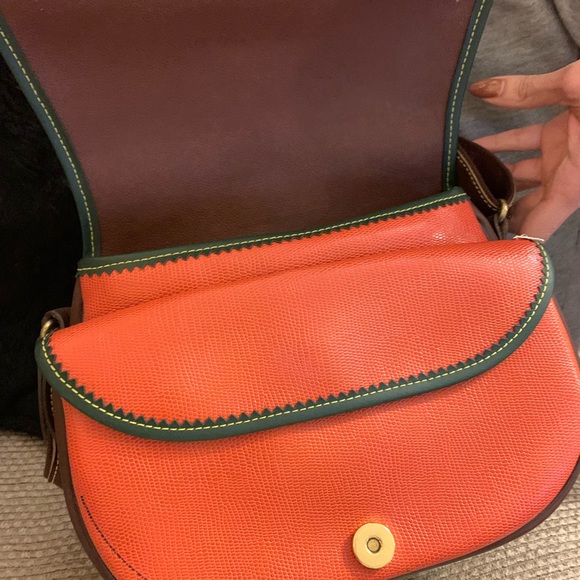 Orange and brown genuine leather saddle bag - Picture 7 of 8